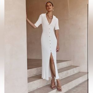DISSH Rhodes Knit Off White Midi Button Dress
